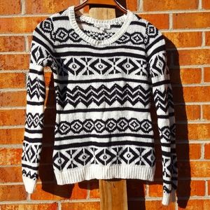 Pink Rose Black and White Tribal/ geometric Pullover Crochet Sweater